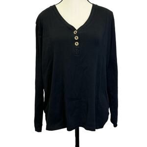 Lauren Ralph Lauren 2X Black V-Neck 3 Button Henley Top